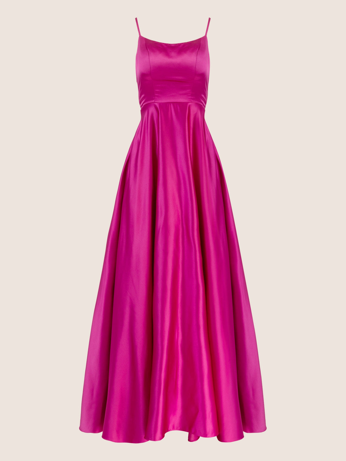 APART Langes Satin Kleid mit verstellbaren Spaghettiträgern | fuchsia