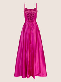 APART Langes Satin Kleid mit verstellbaren Spaghettiträgern | fuchsia