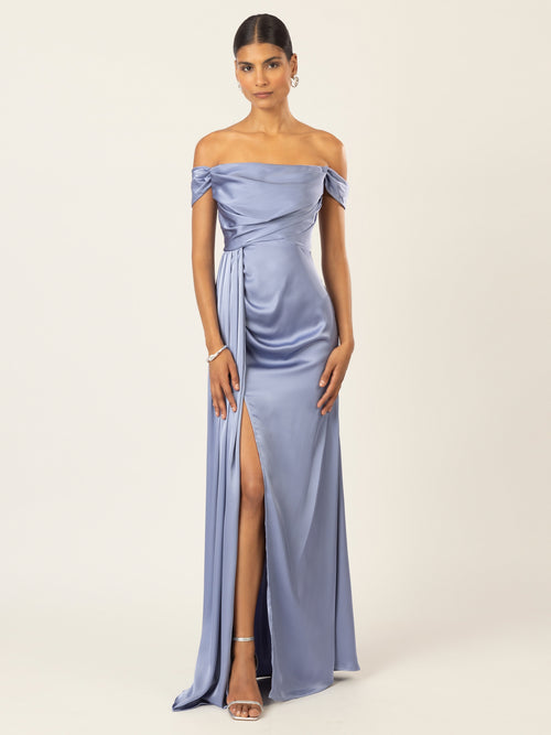 APART Langes Satin Kleid mit verstellbaren Spaghettiträgern | hellblau image 1