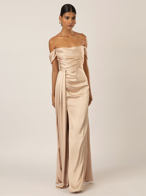 APART Langes Satin Kleid mit verstellbaren Spaghettiträgern | beige image 1