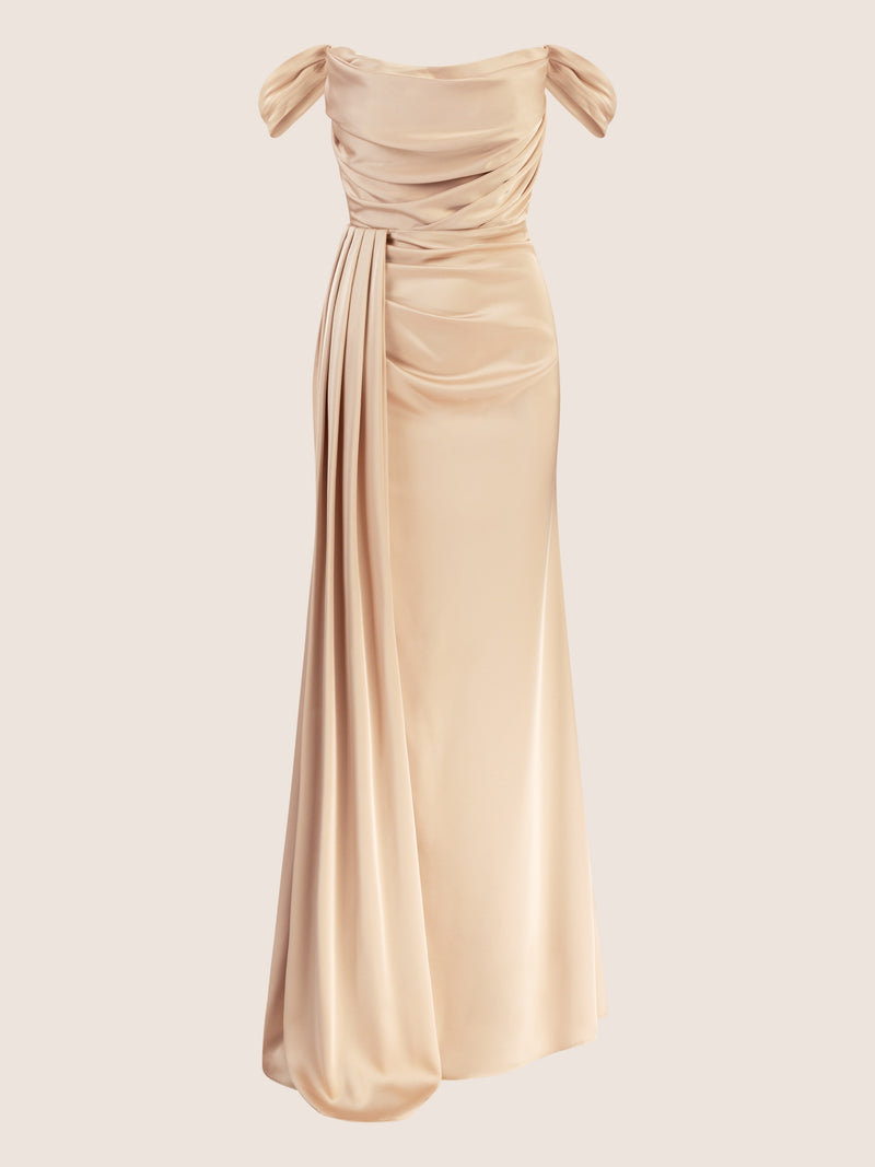 APART Langes Satin Kleid mit verstellbaren Spaghettiträgern | beige