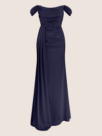 APART Langes Satin Kleid mit verstellbaren Spaghettiträgern | navy