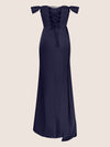 APART Langes Satin Kleid mit verstellbaren Spaghettiträgern | navy