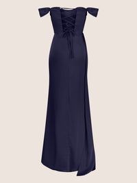 APART Langes Satin Kleid mit verstellbaren Spaghettiträgern | navy