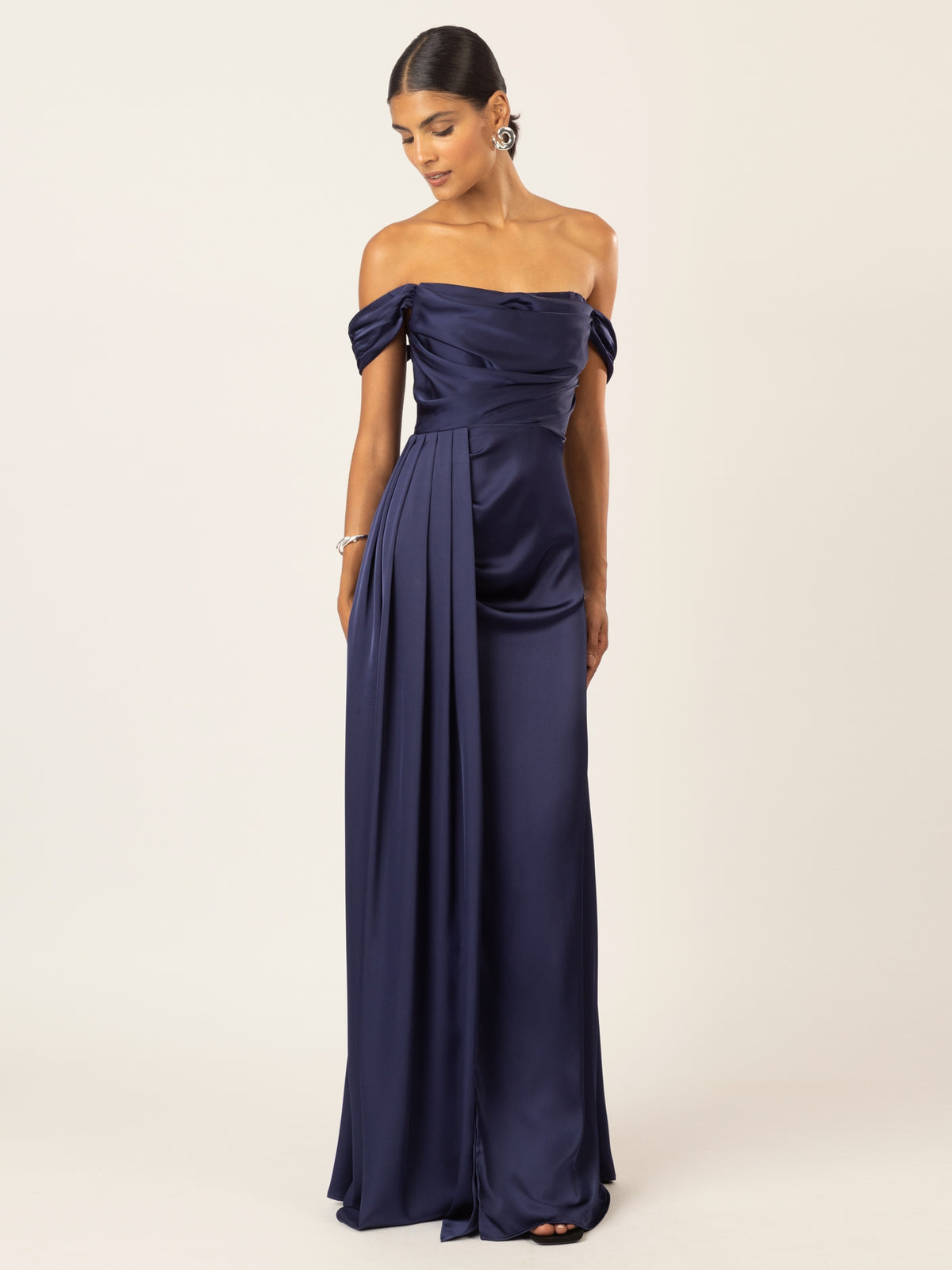 APART Langes Satin Kleid mit verstellbaren Spaghettiträgern | navy