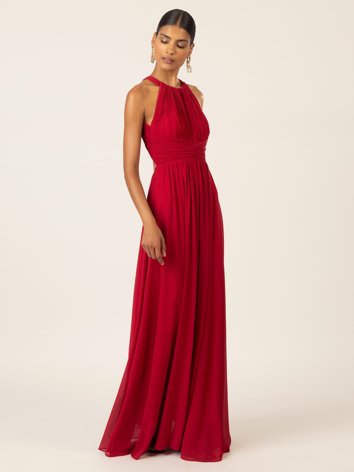 APART Langes Chiffon Kleid mit eleganten Plisseefalten | rot