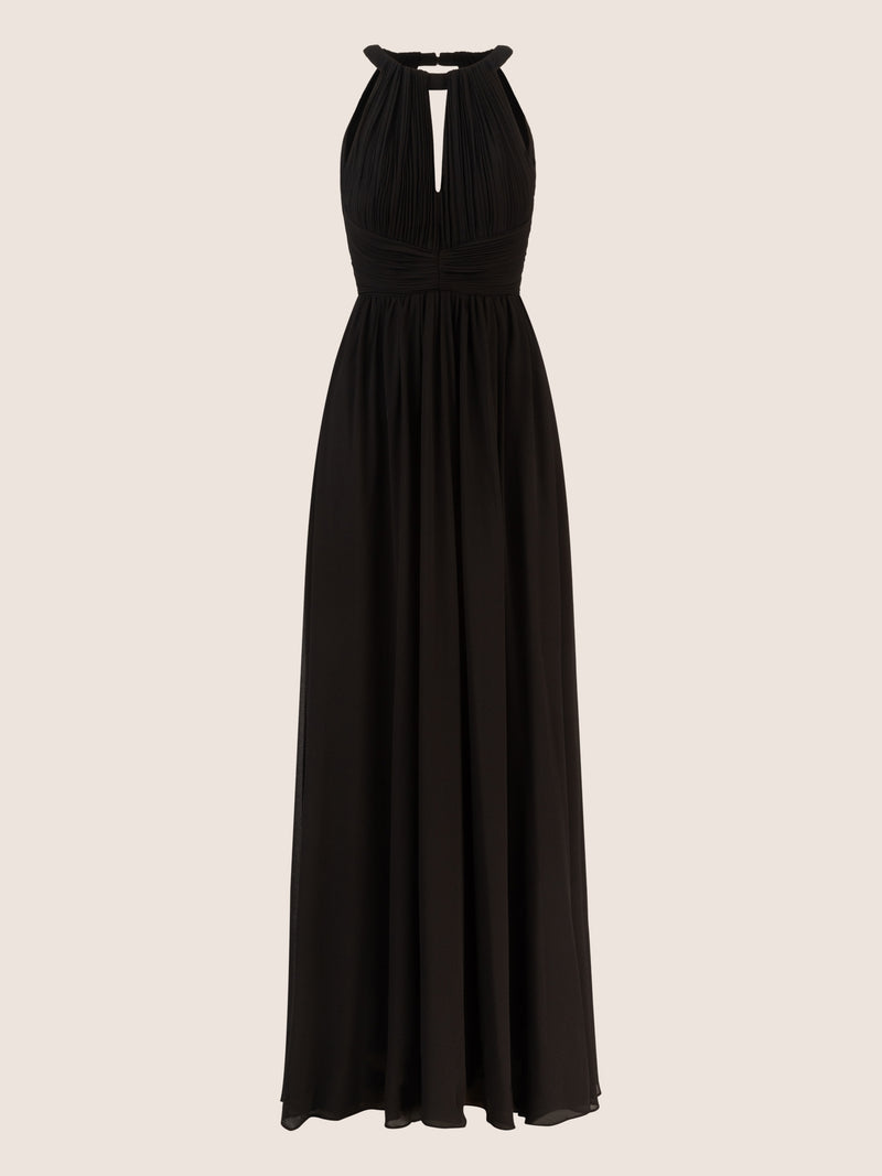 APART Langes Chiffon Kleid mit eleganten Plisseefalten | schwarz