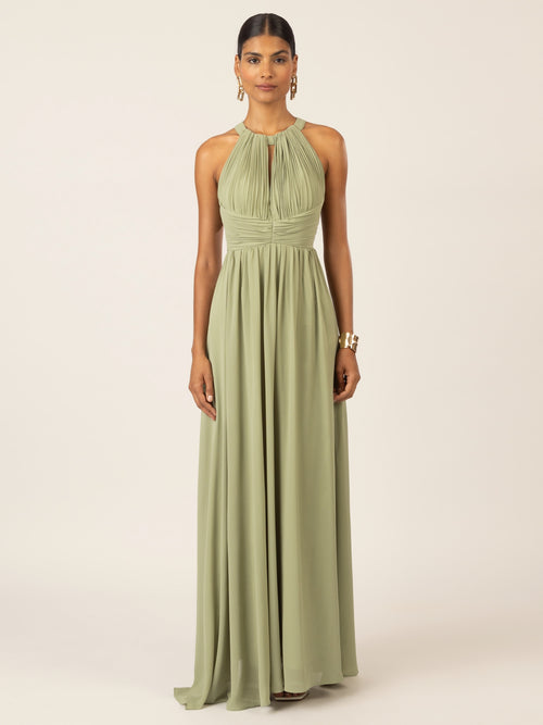 APART Langes Chiffon Kleid mit eleganten Plisseefalten | olive image 1