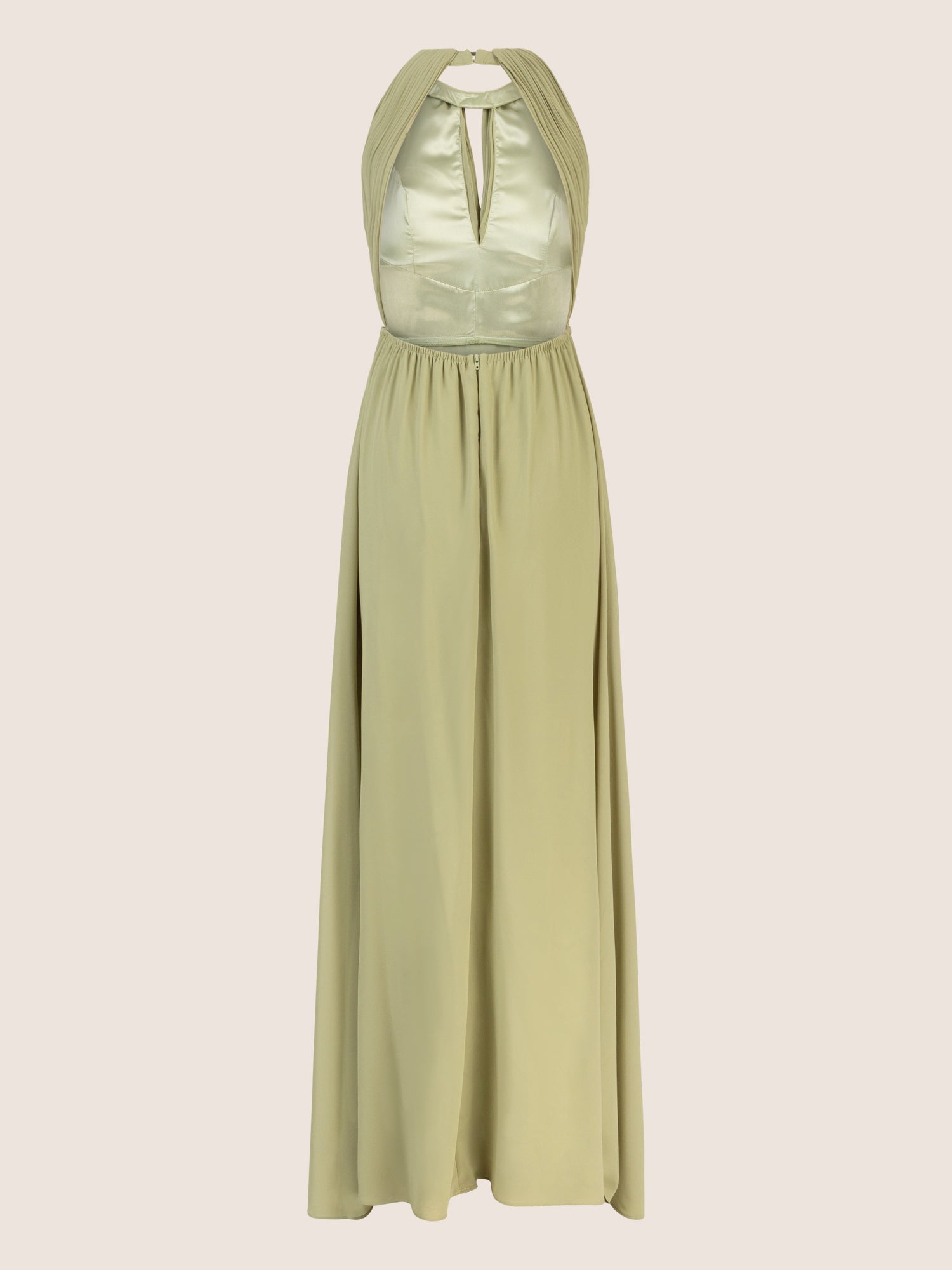 APART Langes Chiffon Kleid mit eleganten Plisseefalten | olive