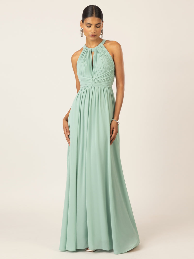 APART Langes Chiffon Kleid mit eleganten Plisseefalten | hellgrün