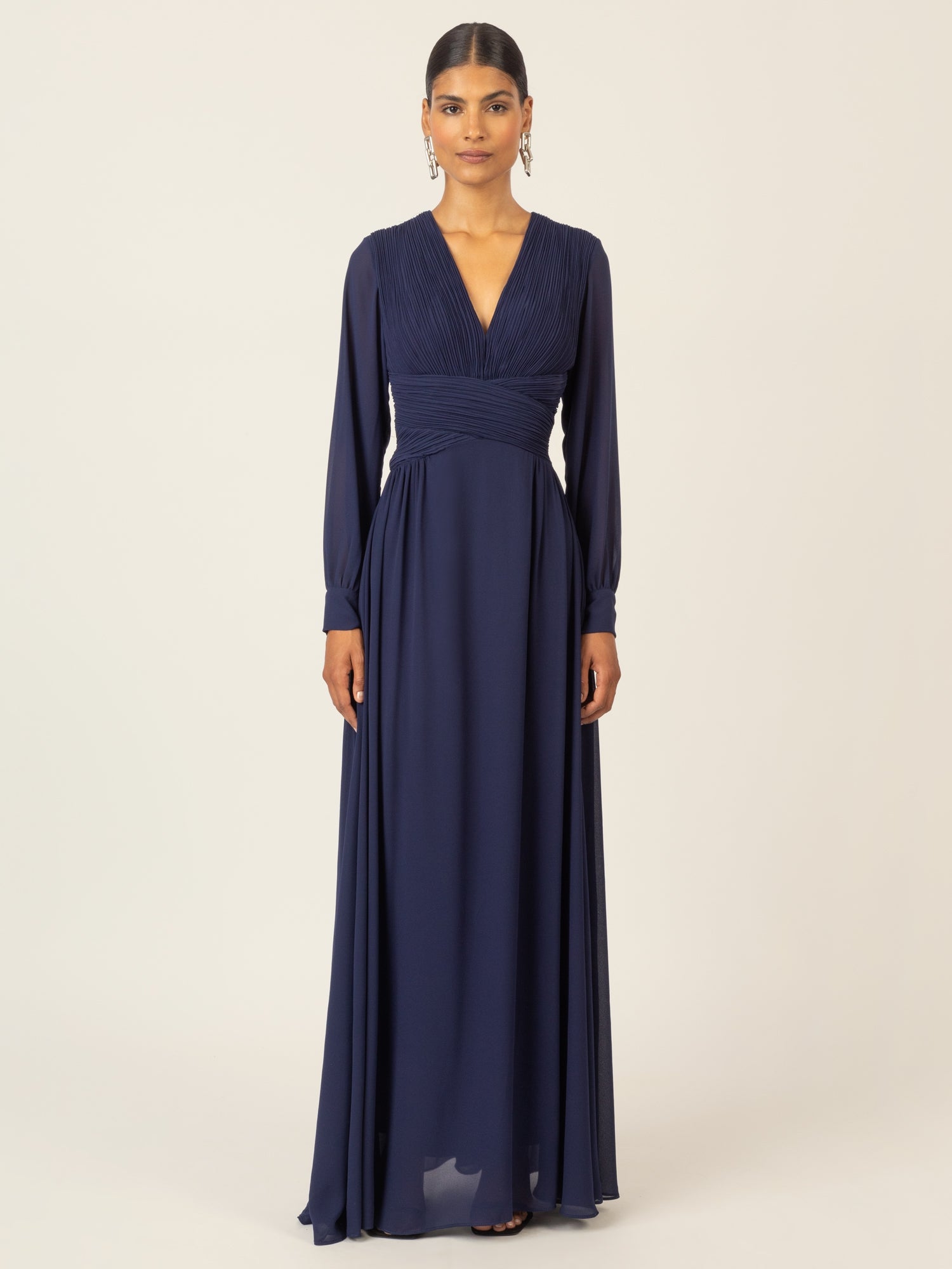 APART Langes Chiffon Kleid mit Plisseefalten | navy