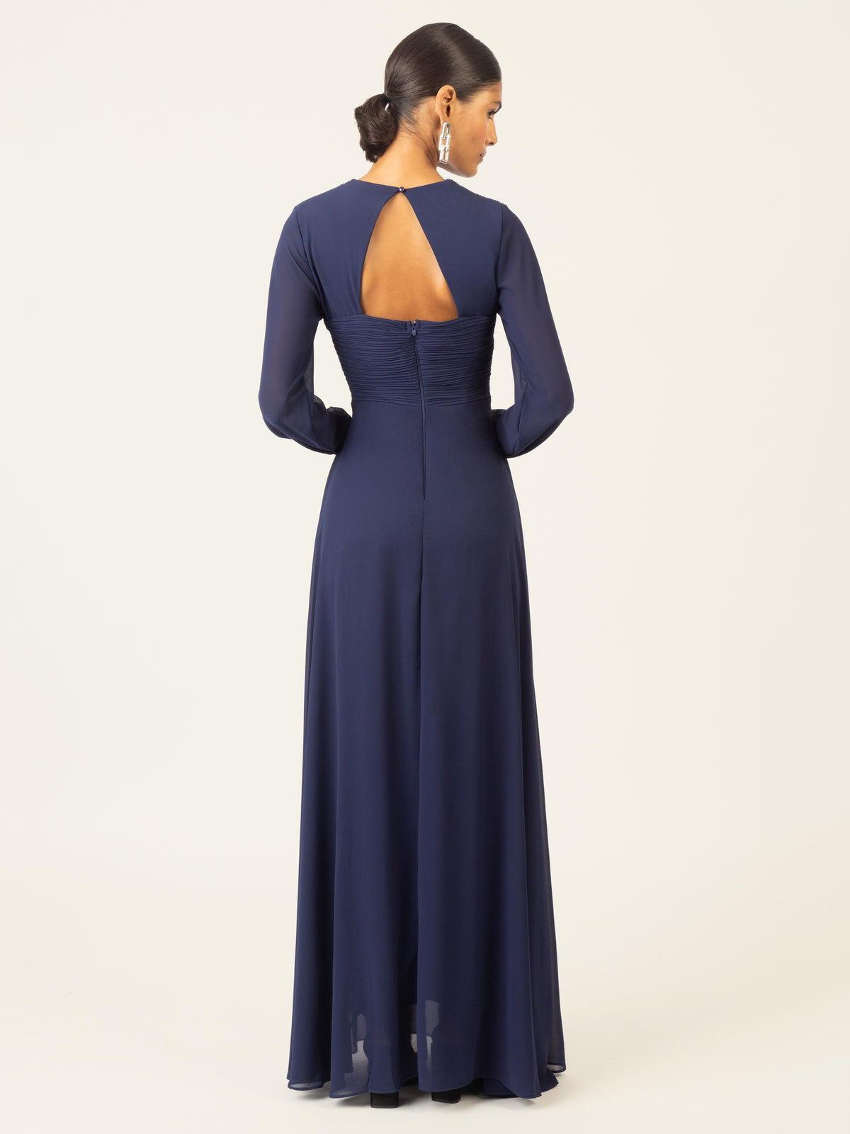 APART Langes Chiffon Kleid mit Plisseefalten | navy