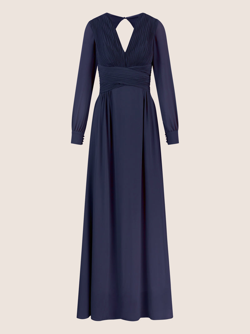 APART Langes Chiffon Kleid mit Plisseefalten | navy