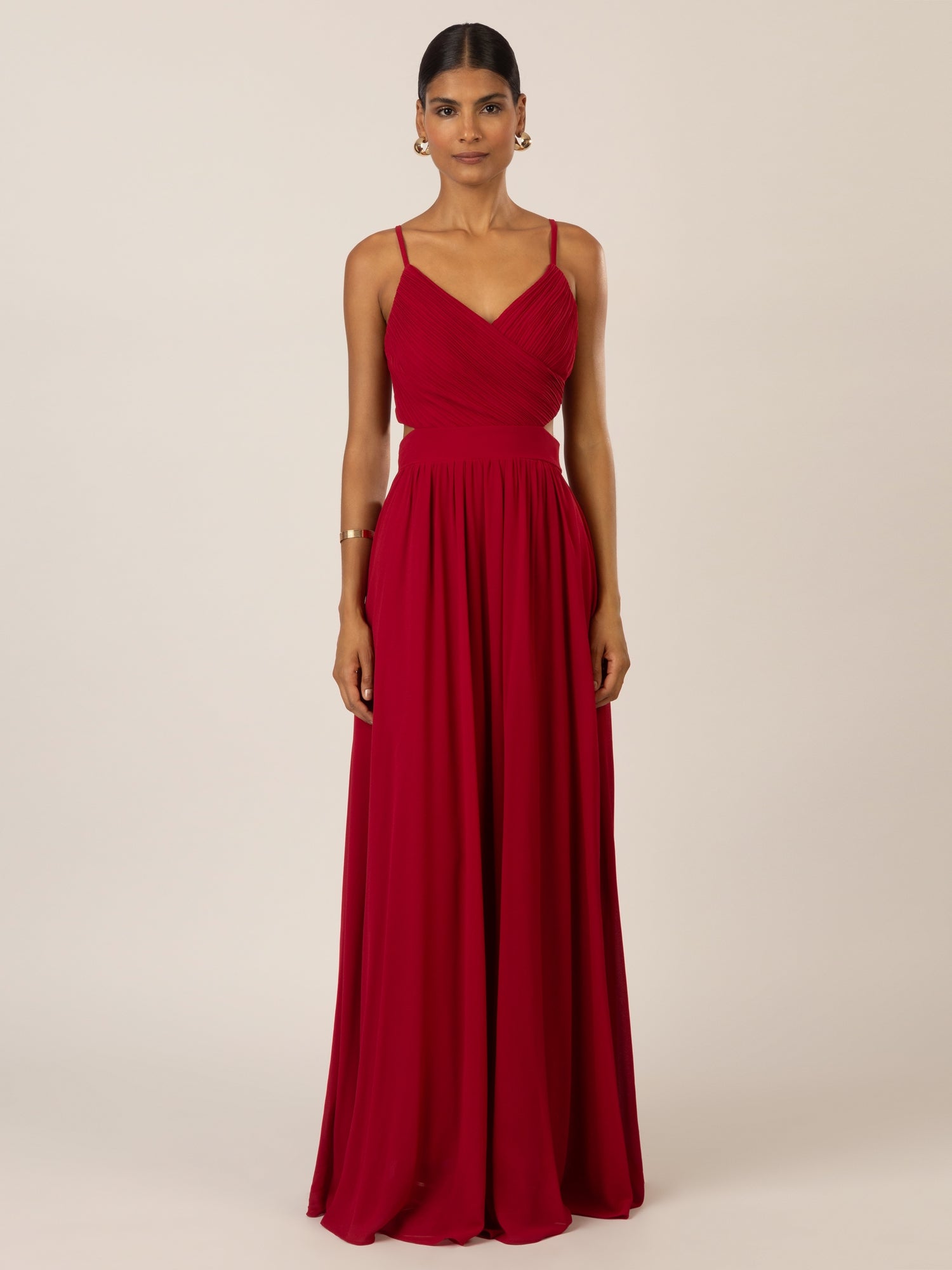 APART Langes Chiffon Kleid mit verstellbaren Spaghettiträgern | rot