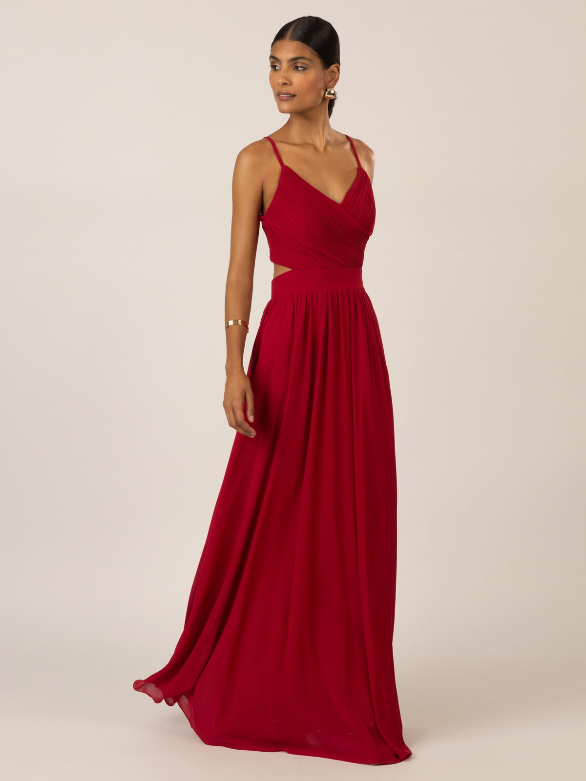 APART Langes Chiffon Kleid mit verstellbaren Spaghettiträgern | rot