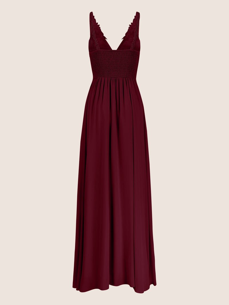 APART Langes Chiffon Kleid mit Spitzenapplikationen | bordeaux