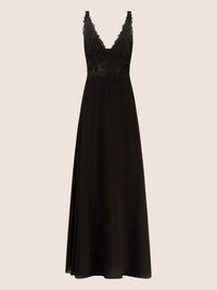 APART Langes Chiffon Kleid mit Spitzenapplikationen | schwarz