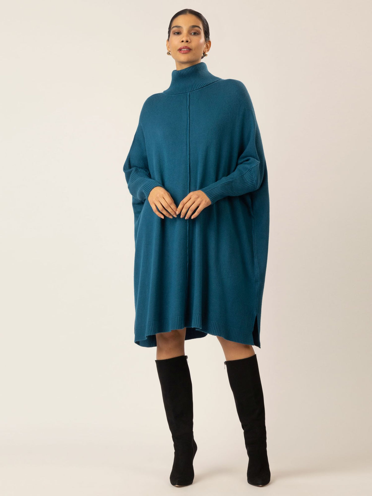 APART lässiges Strickkleid mit Rollkragen | blau