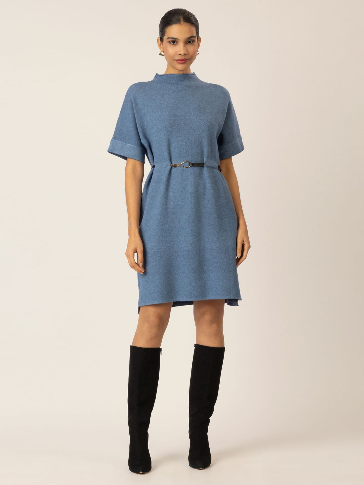 APART minimalistisches Strickkleid mit Dekogürtel | jeansblau