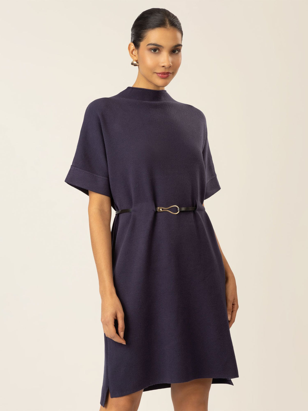 APART minimalistisches Strickkleid mit Dekogürtel | dunkelblau