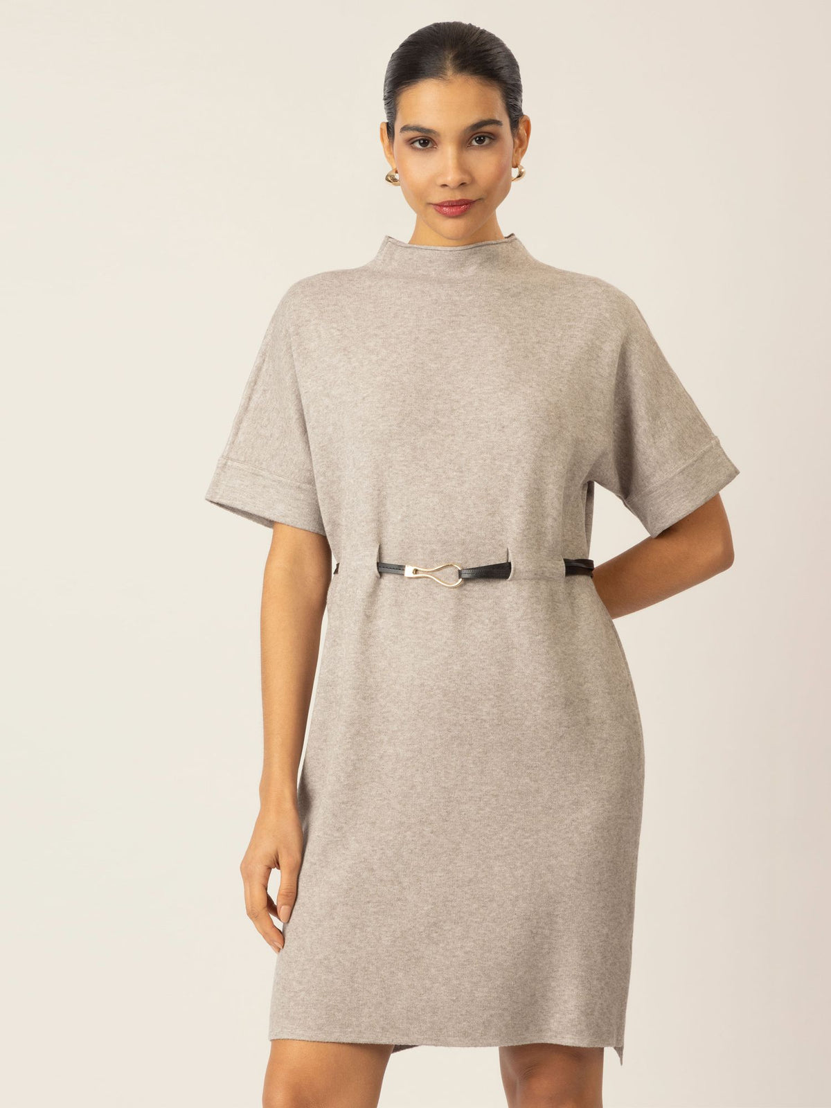 APART minimalistisches Strickkleid mit Dekogürtel | taupe