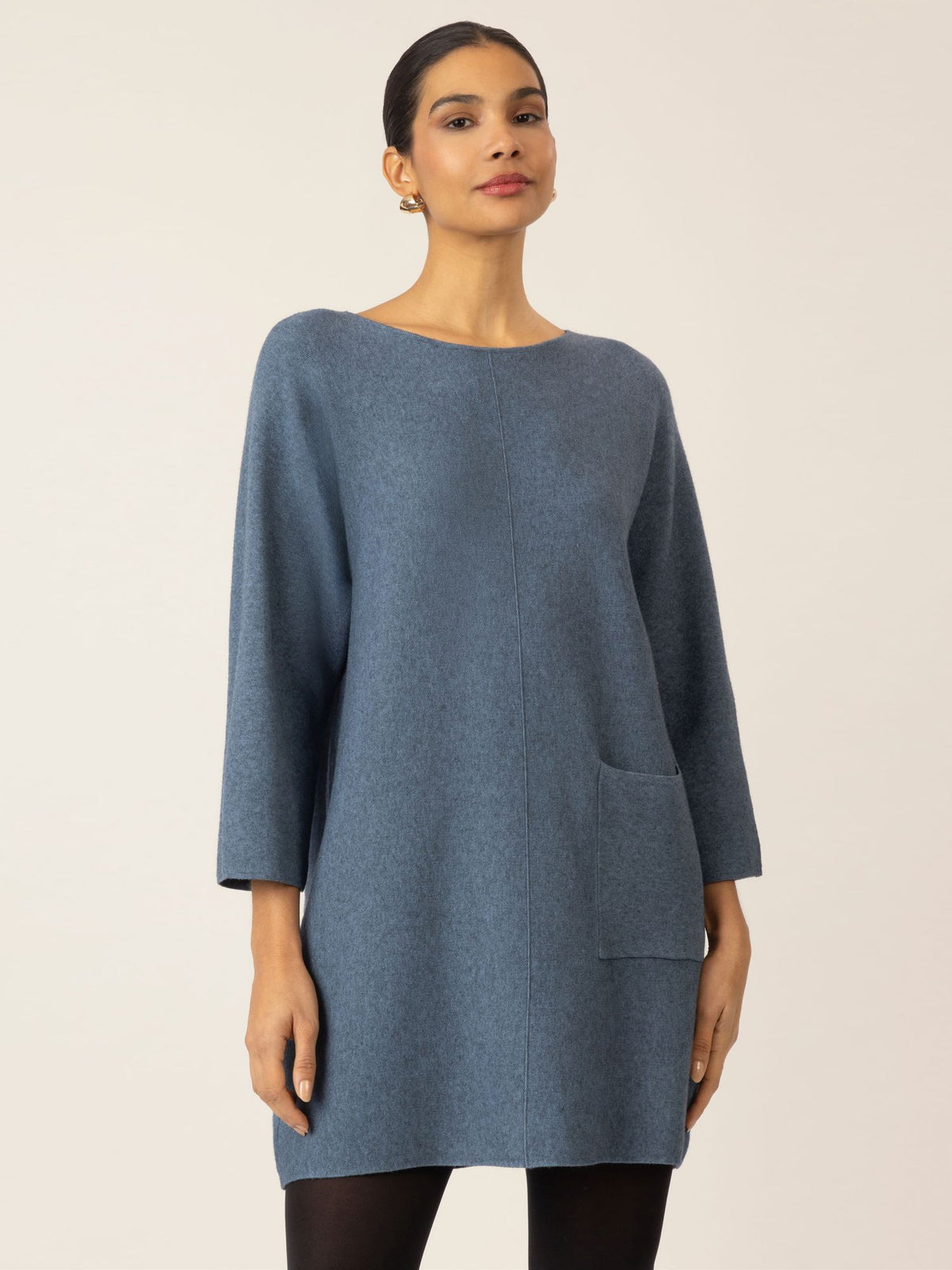 APART minimalistisches Strickkleid mit Tasche | jeansblau