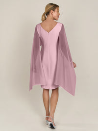 APART Kleid mit Chiffonstola aus einer leicht strukturierten Ware und angearbeitetem Cape | mauve