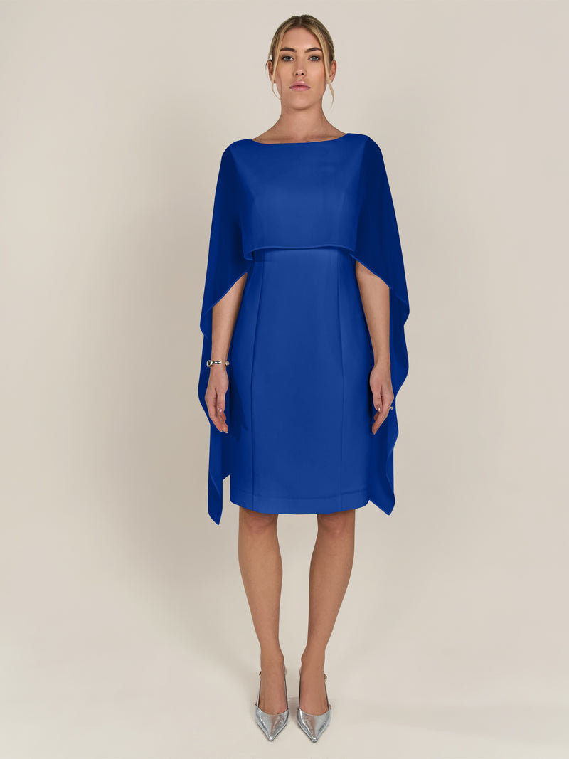 APART Kleid mit Chiffonstola aus einer leicht strukturierten Ware und angearbeitetem Cape | royalblau