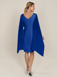 APART Kleid mit Chiffonstola aus einer leicht strukturierten Ware und angearbeitetem Cape | royalblau