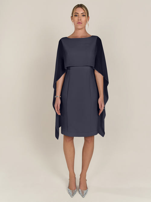 APART Kleid mit Chiffonstola aus einer leicht strukturierten Ware und angearbeitetem Cape | nachtblau image 1