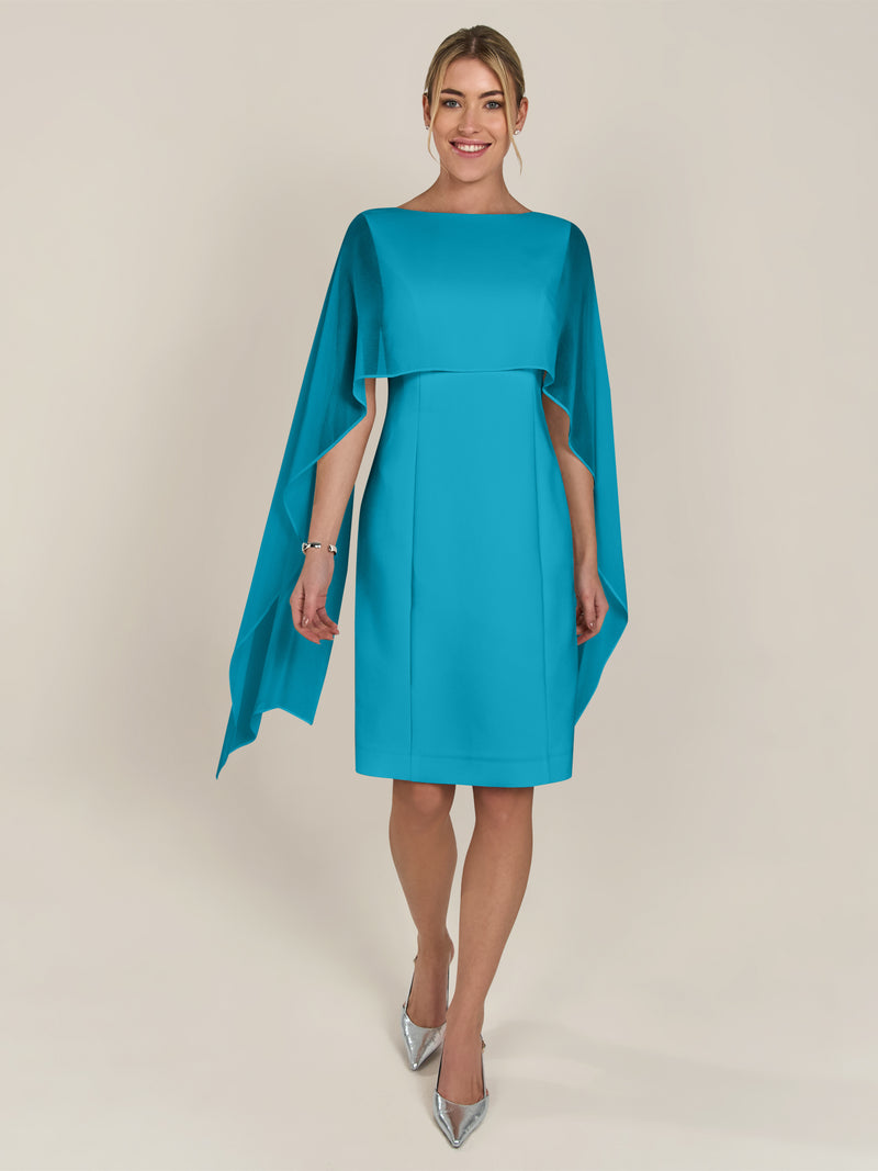 APART Kleid mit Chiffonstola aus einer leicht strukturierten Ware und angearbeitetem Cape | türkis