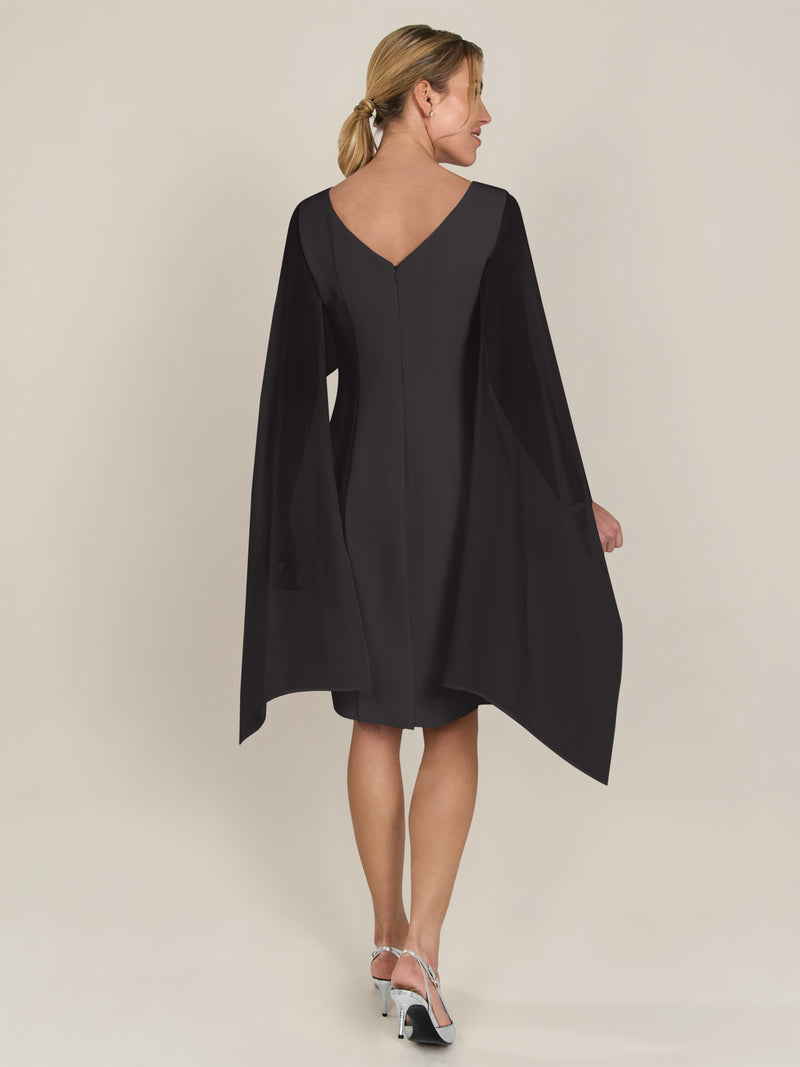 APART Kleid mit Chiffonstola aus einer leicht strukturierten Ware und angearbeitetem Cape | schwarz