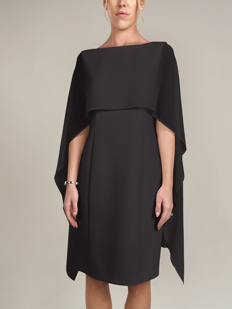 APART Kleid mit Chiffonstola aus einer leicht strukturierten Ware und angearbeitetem Cape | schwarz