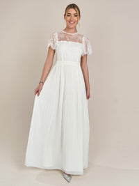 APART langes Hochzeitskleid im Materialmix aus weicher Spitze und Chiffon | creme