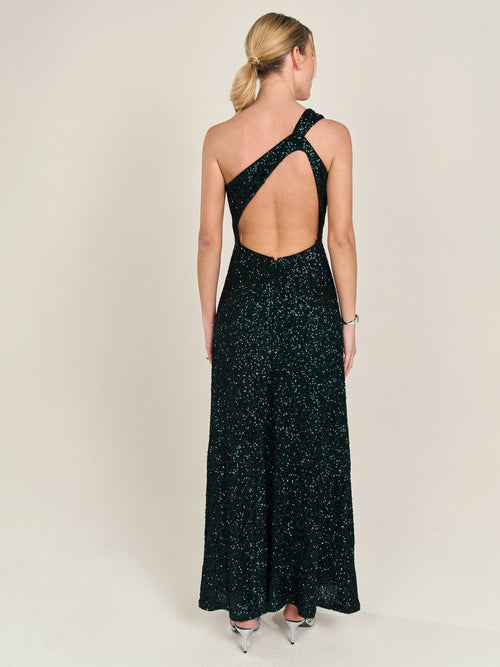 APART One-Shoulder Abendkleid mit unterschiedlich großen Pailletten bestickt | emerald image 1