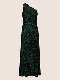 APART One-Shoulder Abendkleid mit unterschiedlich großen Pailletten bestickt | emerald