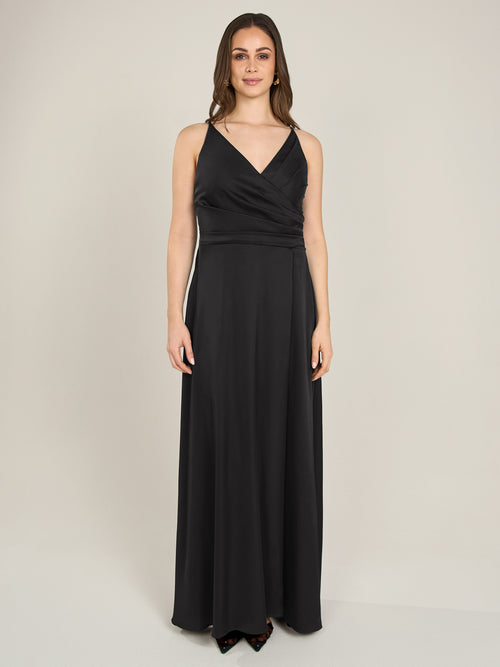 APART Satin-Abendkleid mit Wickeleffekt | schwarz image 1