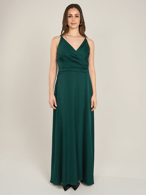 APART Satin-Abendkleid mit Wickeleffekt | emerald image 1