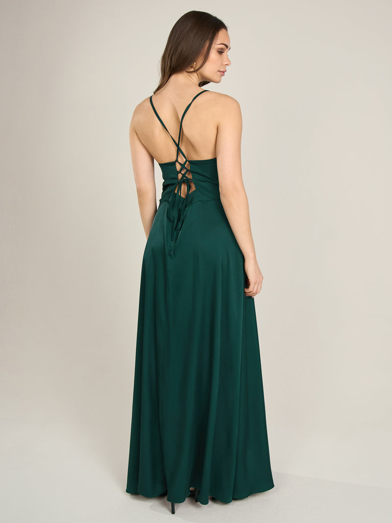 APART Satin-Abendkleid mit Wickeleffekt | emerald