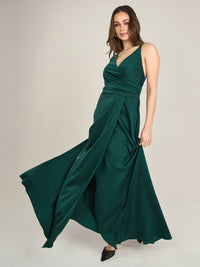 APART Satin-Abendkleid mit Wickeleffekt | emerald