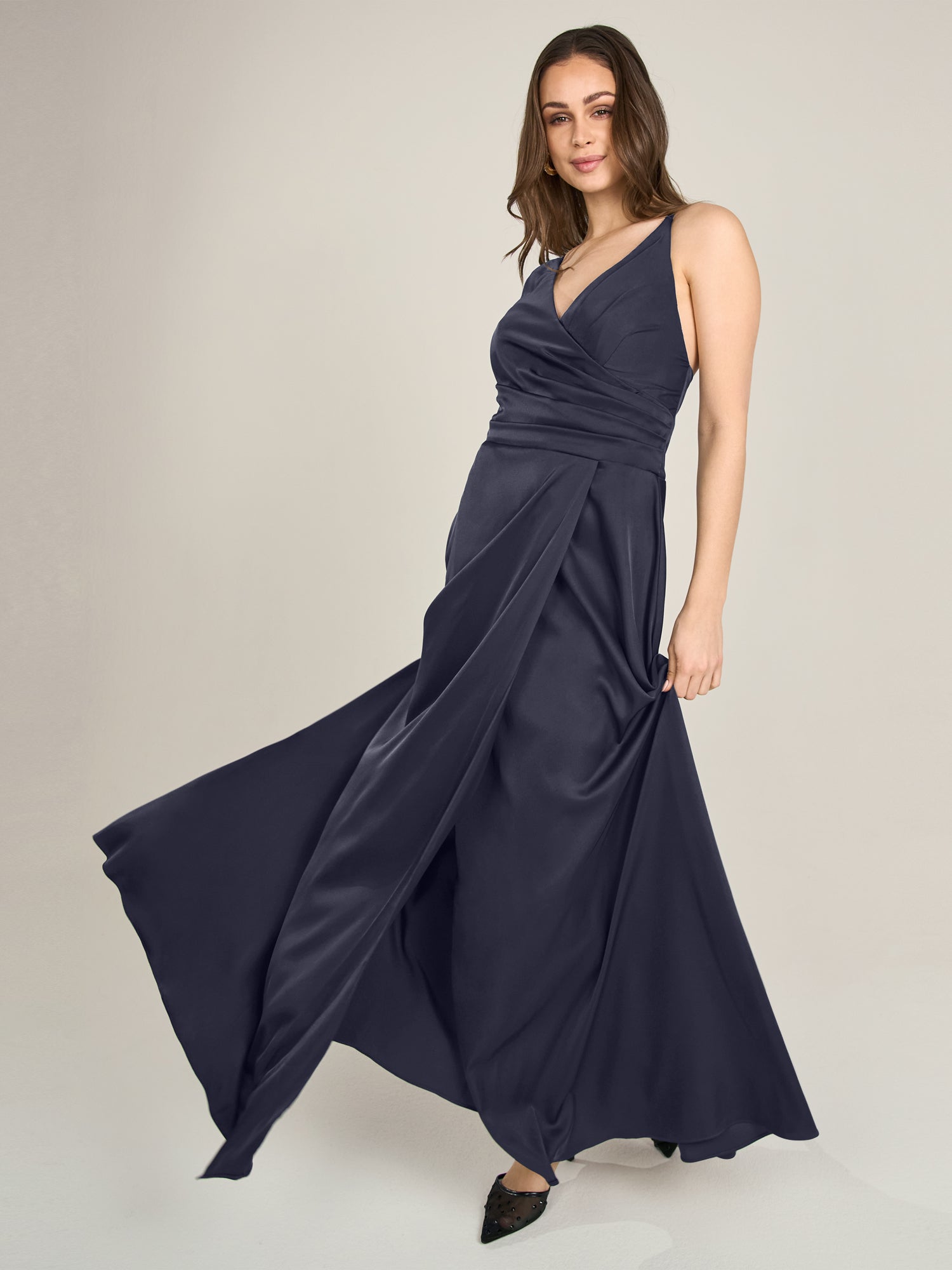 APART Satin-Abendkleid mit Wickeleffekt | nachtblau