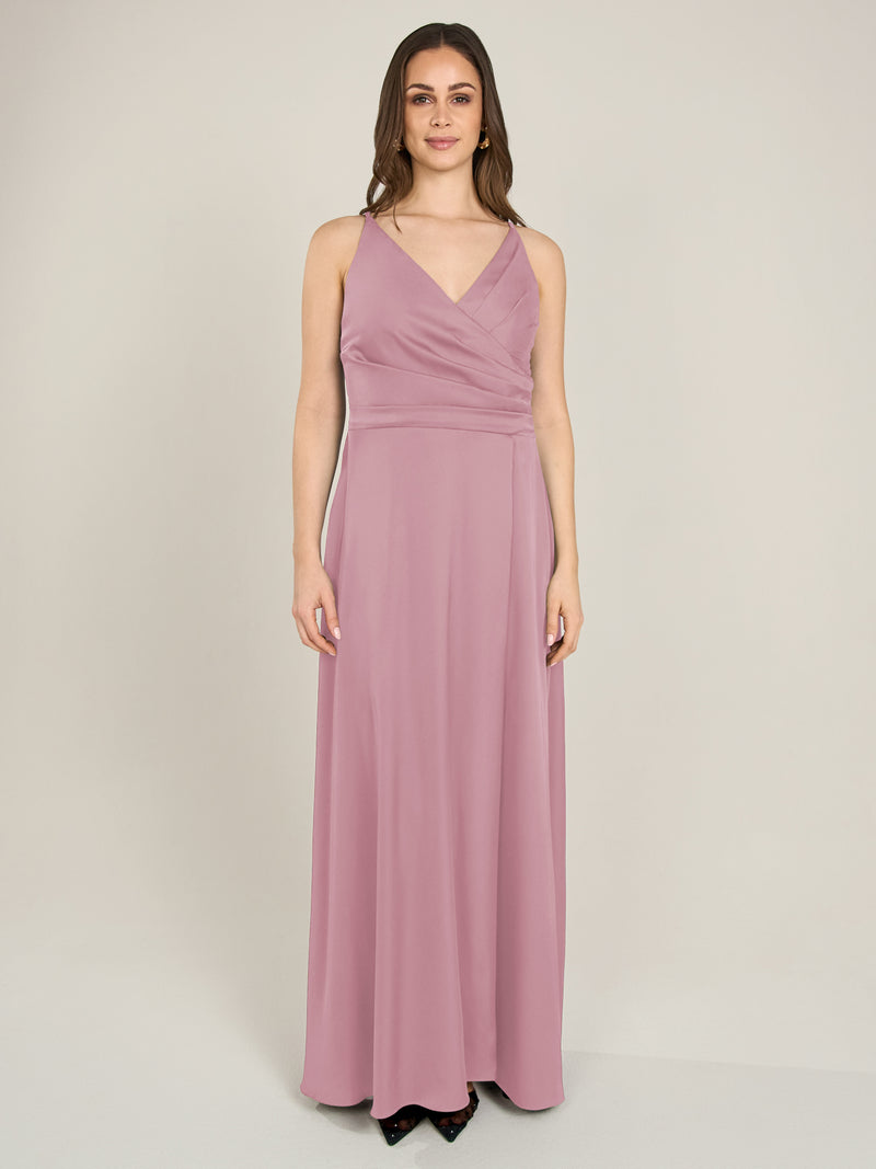 APART Satin-Abendkleid mit Wickeleffekt | mauve