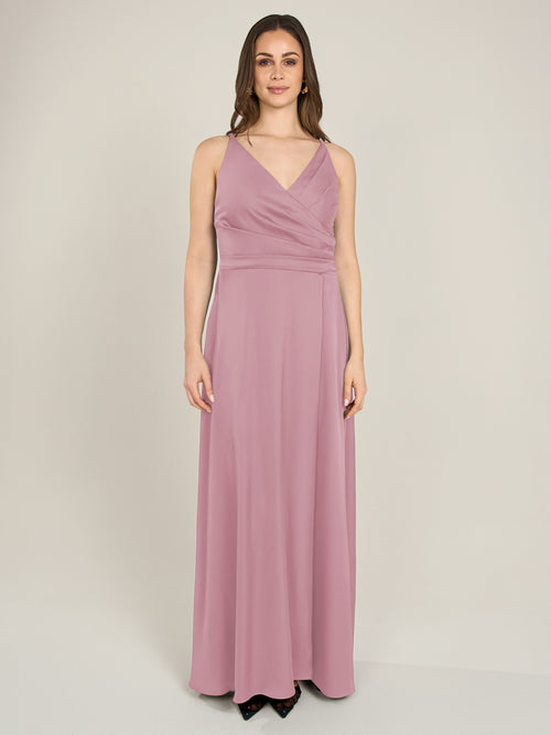 APART Satin-Abendkleid mit Wickeleffekt | mauve image 1