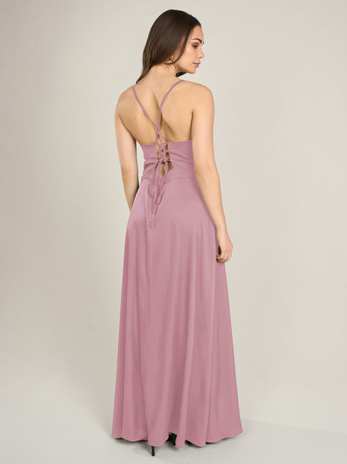 APART Satin-Abendkleid mit Wickeleffekt | mauve image 1