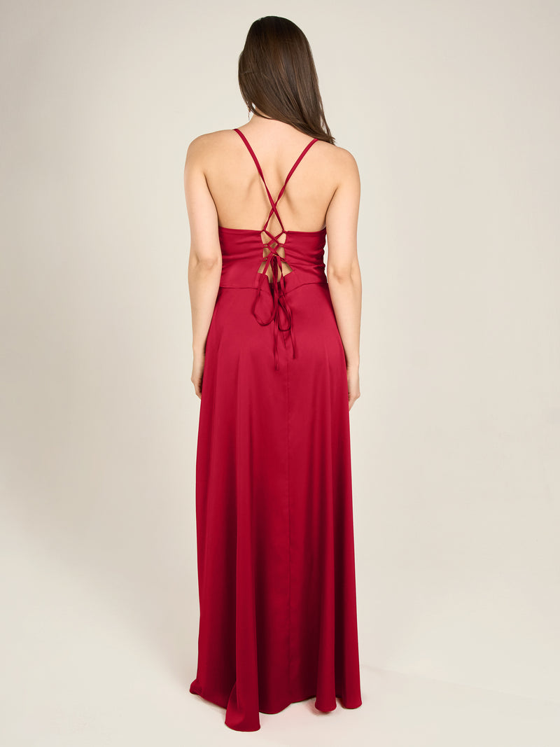 APART Satin-Abendkleid mit Wickeleffekt | rot