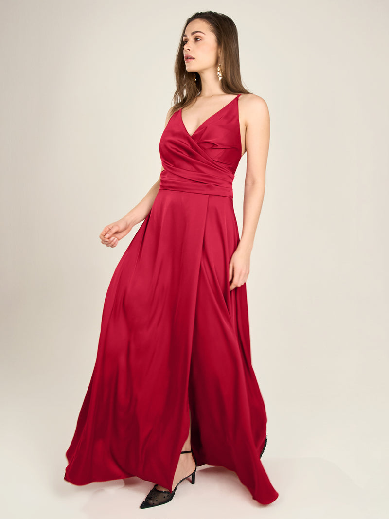 APART Satin-Abendkleid mit Wickeleffekt | rot