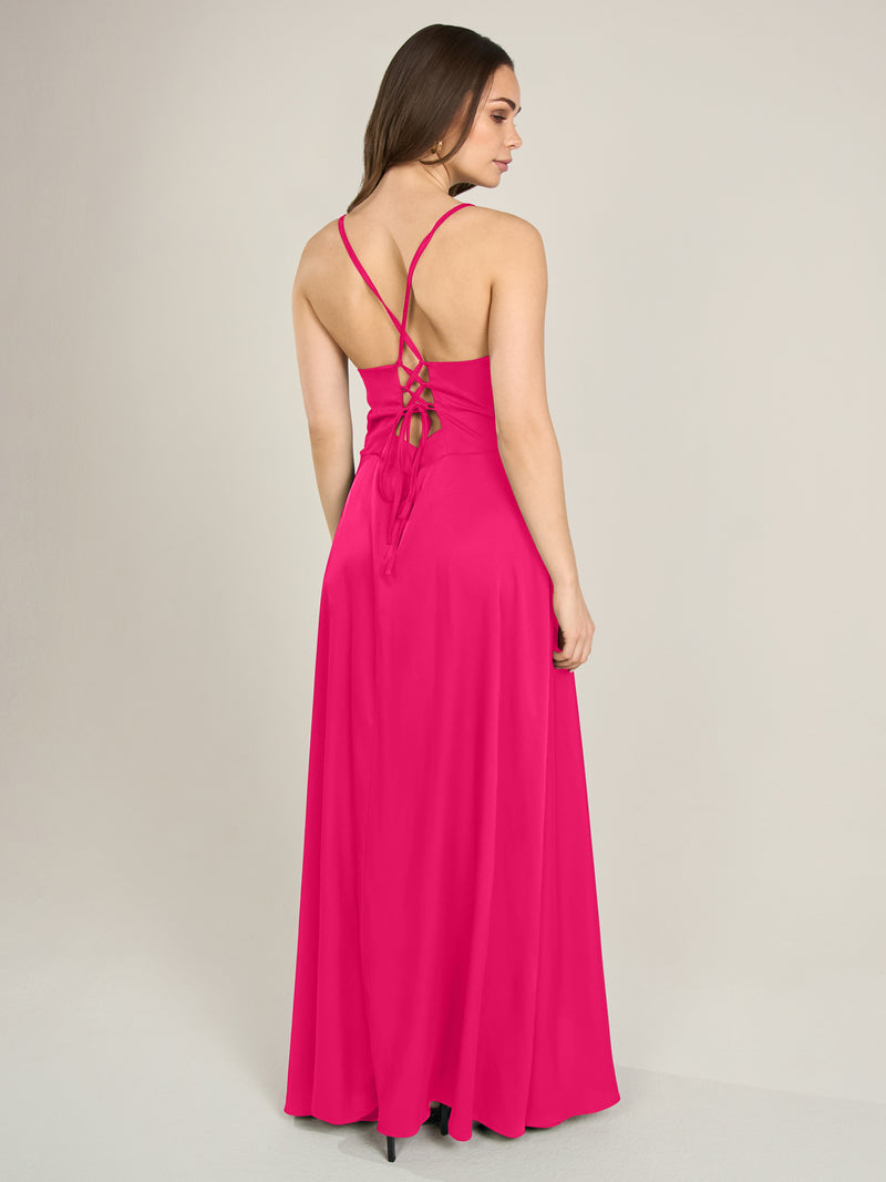 APART Satin-Abendkleid mit Wickeleffekt | pink