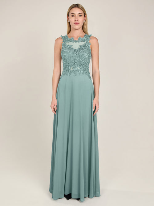 APART Abendkleid im Materialmix aus bestickter Spitze und Chiffon | jade image 1