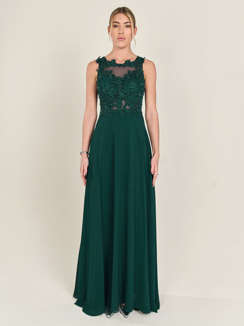 APART Abendkleid im Materialmix aus bestickter Spitze und Chiffon | emerald image 1