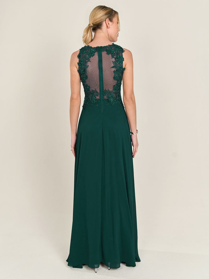 APART Abendkleid im Materialmix aus bestickter Spitze und Chiffon | emerald